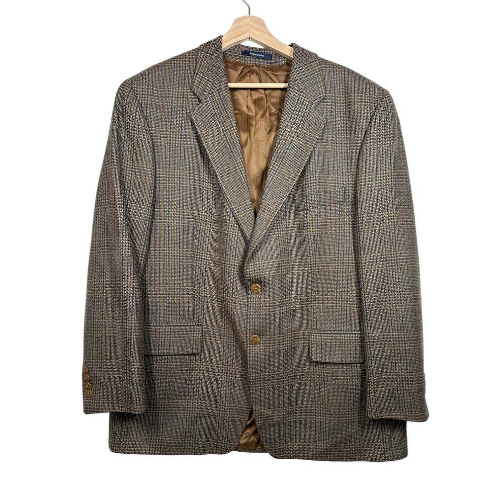 Ralph Lauren Chaps Men's Vintage Wool Sport Coat Blazer Brown Glen Plaid Sz 46R